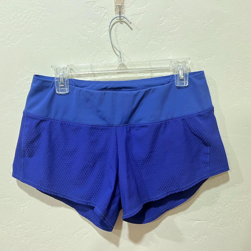 Oiselle Rogas regular inseam 4”, NOT toolbelt, size 6, lapis color (blue-purple)
